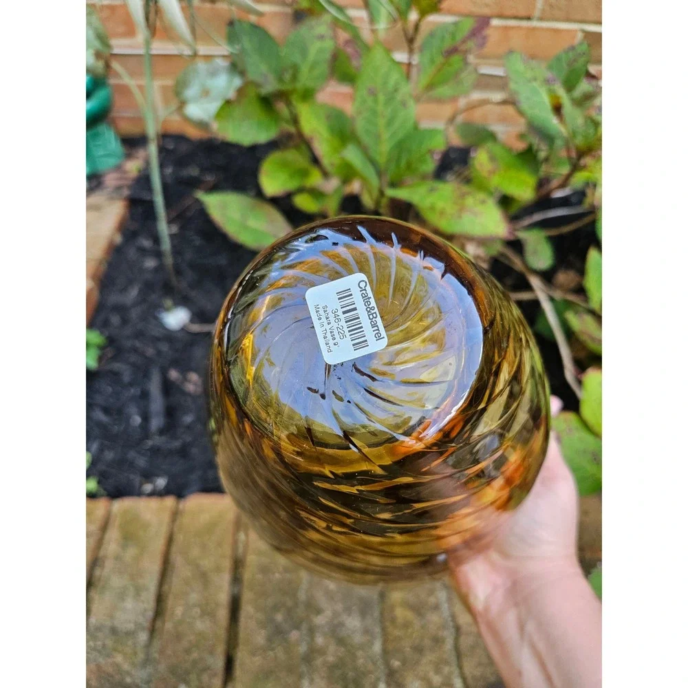 Crate & Barrel Sahara Glass Vase, Hand-blown Amber Glass Vase 9